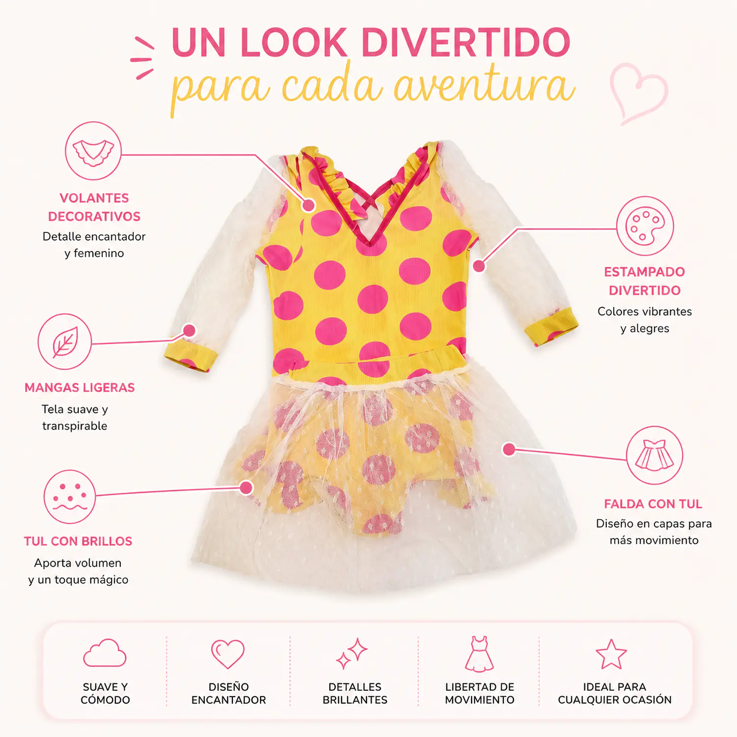 Traje de Baño Niña Manga Larga con Tul Talla S 2