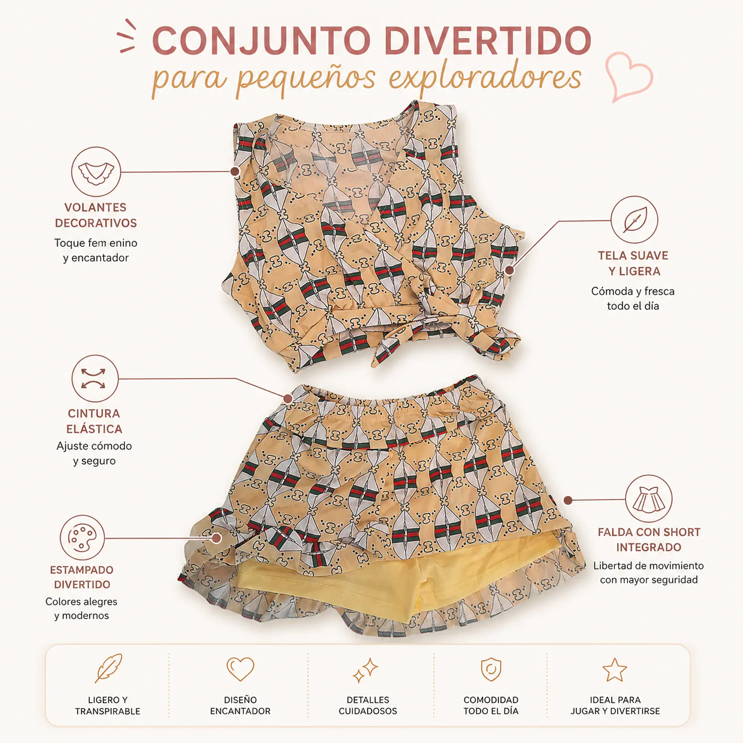 Traje de Baño para Niñas 2 Piezas con Short y Falda 3