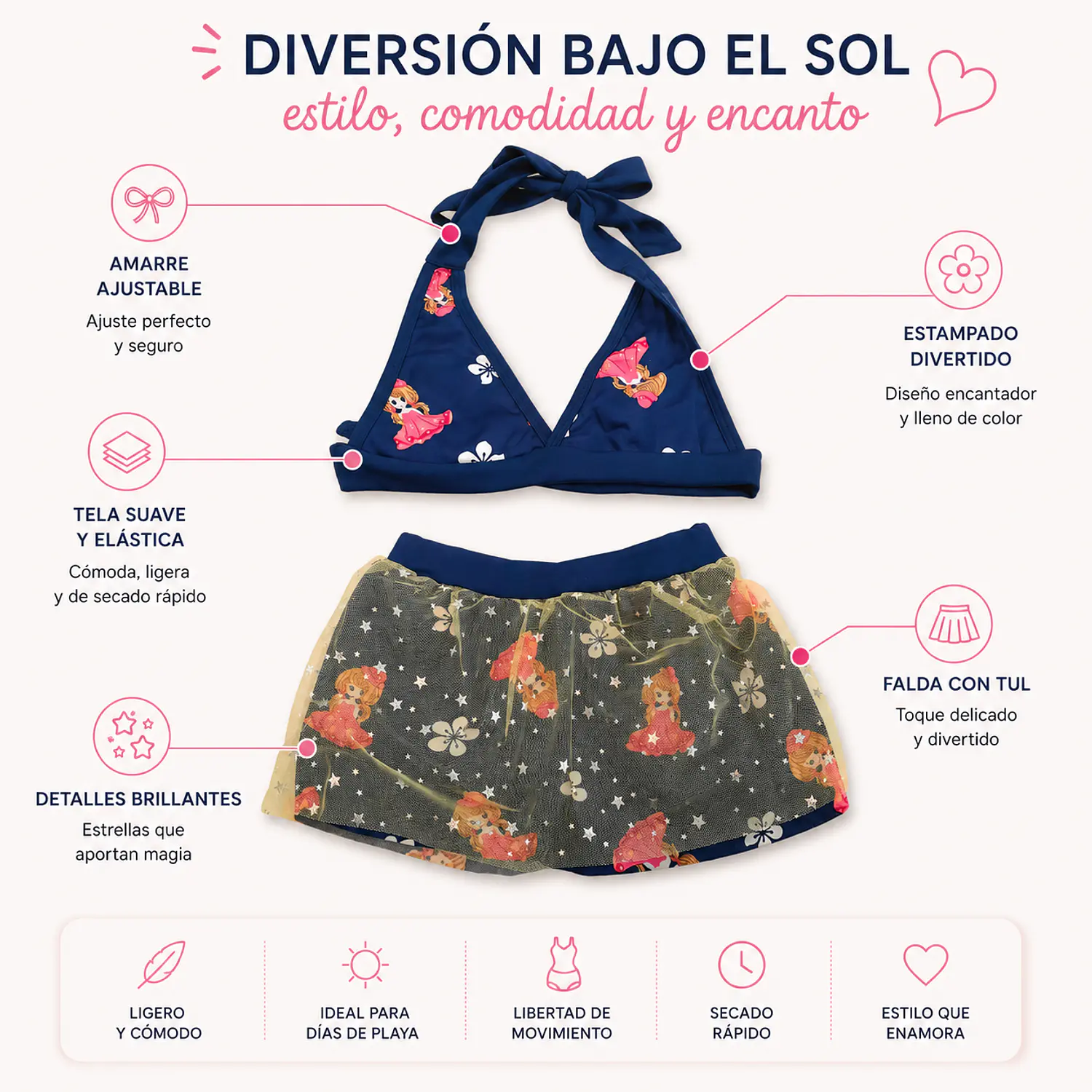 Traje de Baño para Niña con Tul y Top Princesa Azul Talla S 2