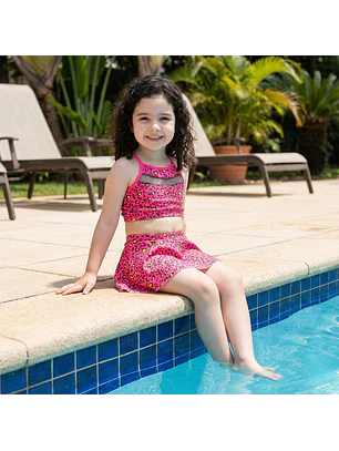 Traje de Baño Niña 2 Piezas Rosado con Short Talla M