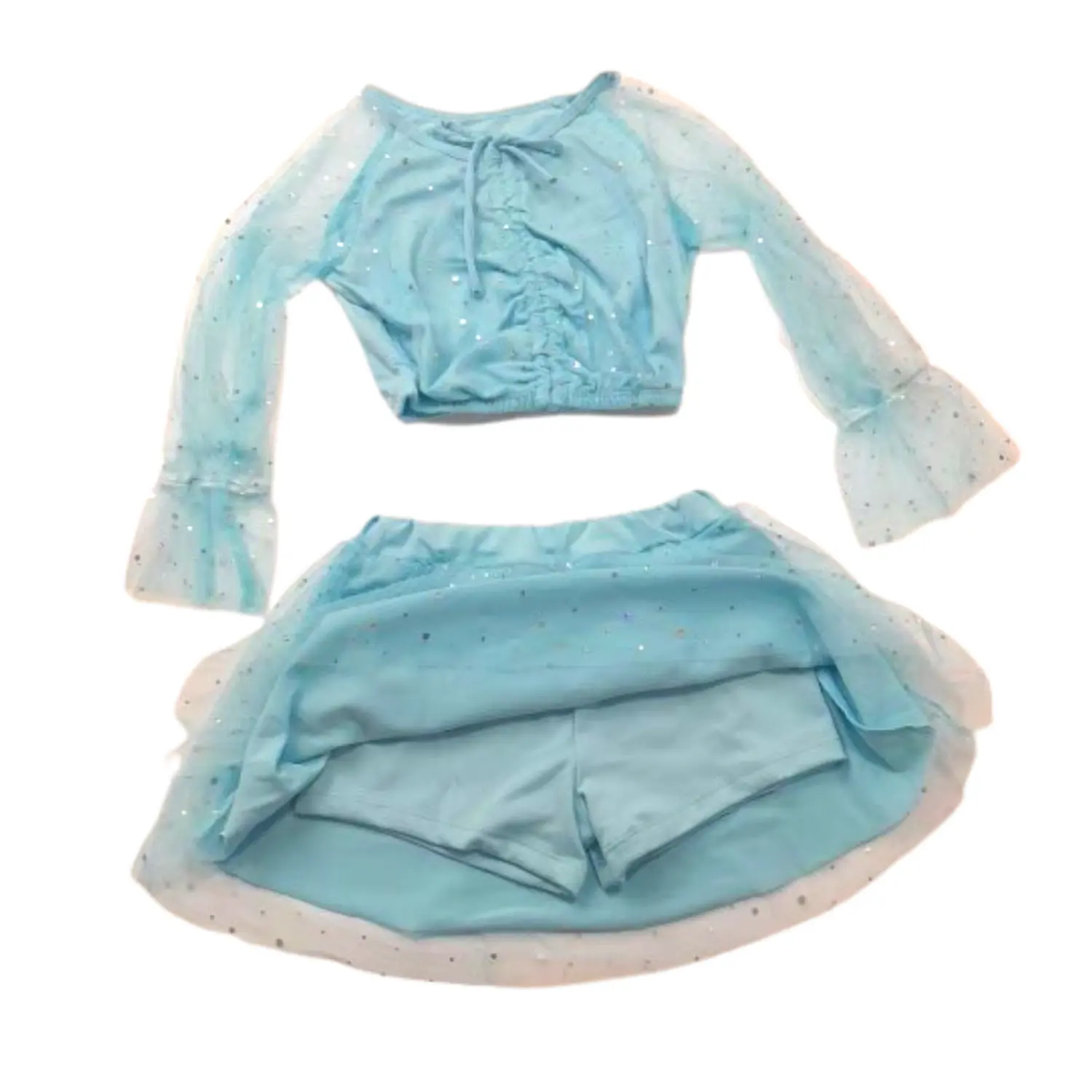 Traje de Baño Niña 2 Piezas Tul y Lentejuelas Manga Larga 3