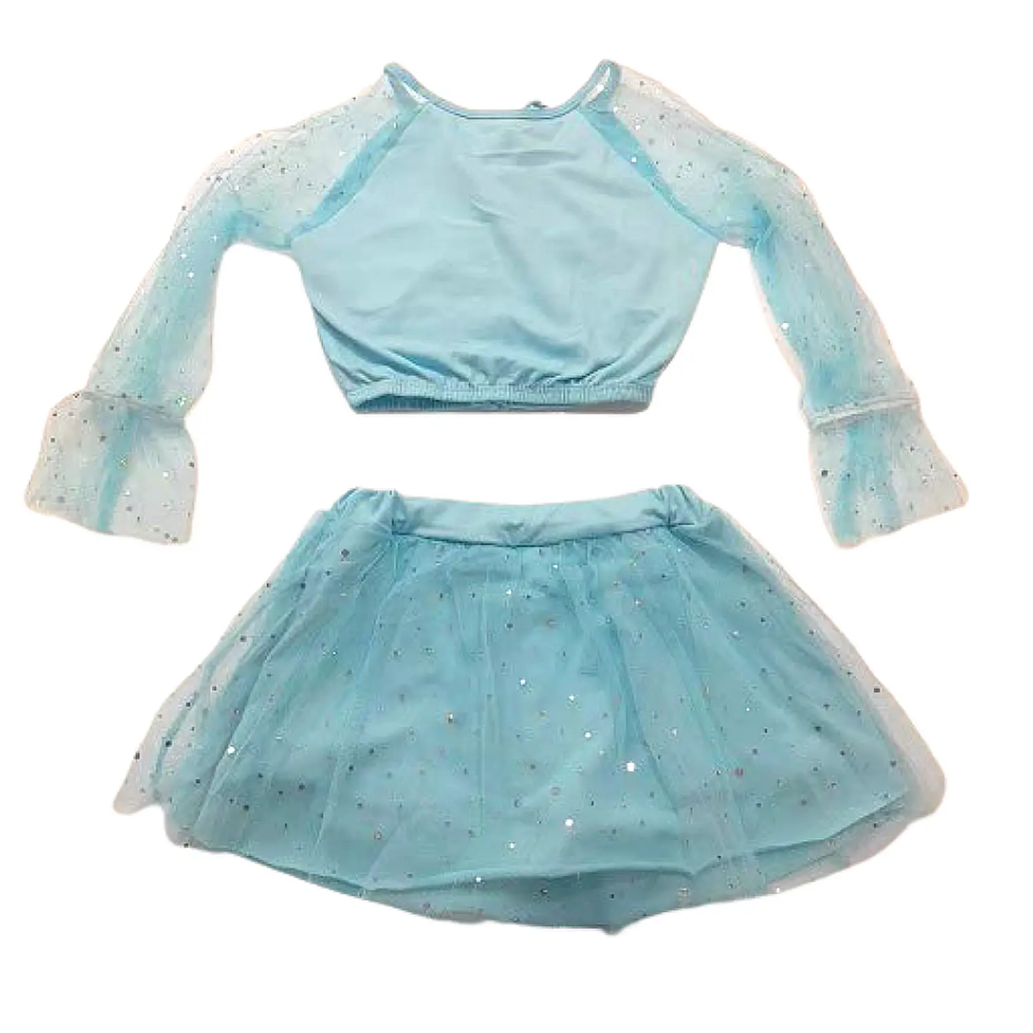 Traje de Baño Niña 2 Piezas Tul y Lentejuelas Manga Larga 4