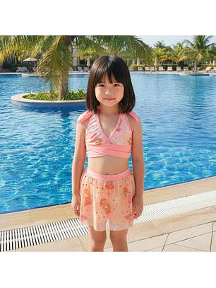 Traje de Baño Niña 2 Piezas Rosado con Falda Talla S