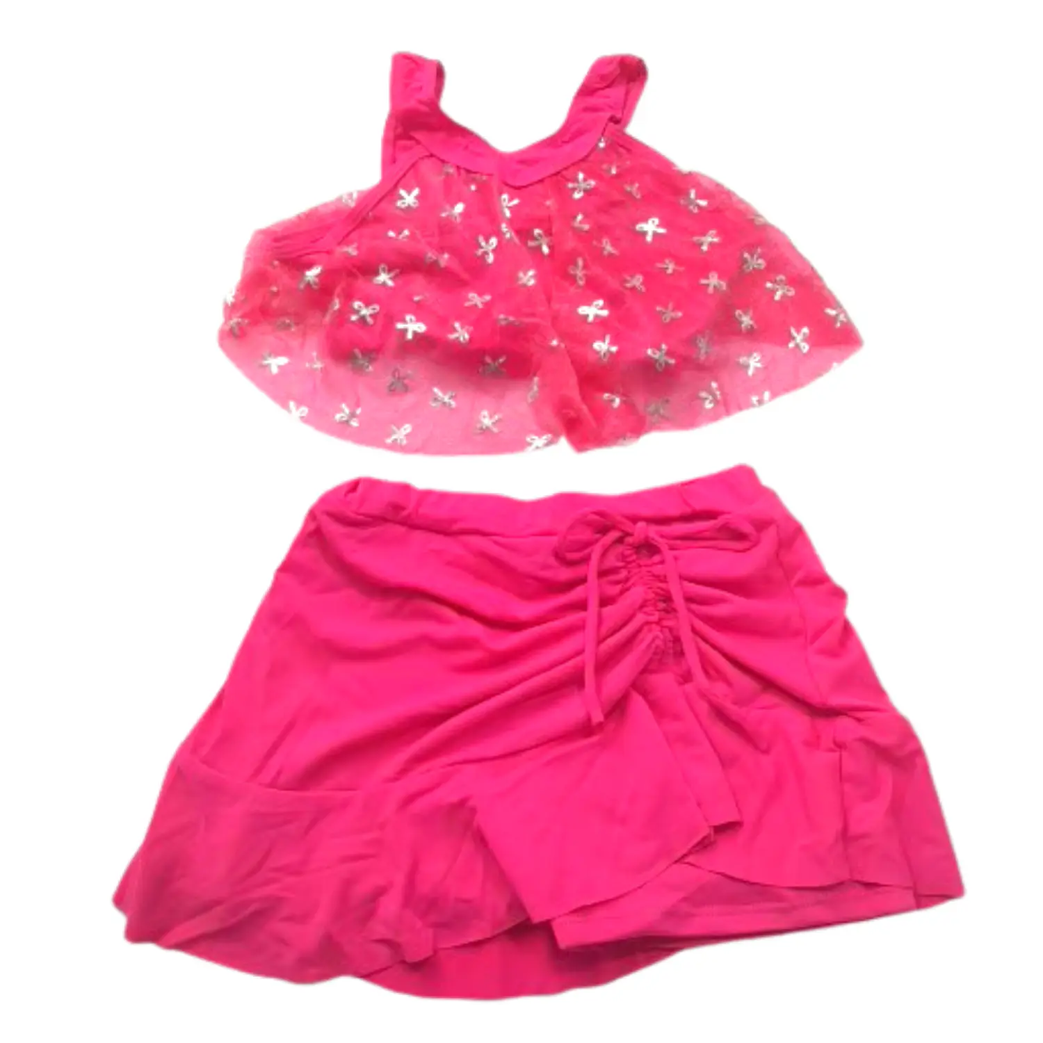 Traje de Baño Niña 2 Piezas Fucsia con Tul y Brillos 2