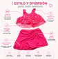Traje de Baño Niña 2 Piezas Fucsia con Tul y Brillos - Miniatura 3