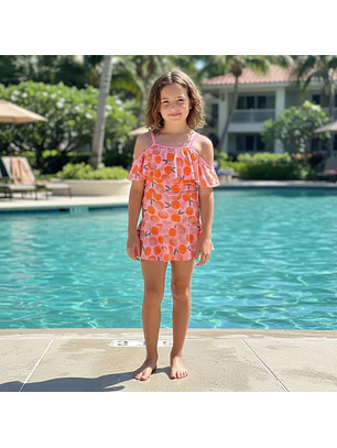 Traje de Baño Niña con Falda y Short Estampado Naranjas