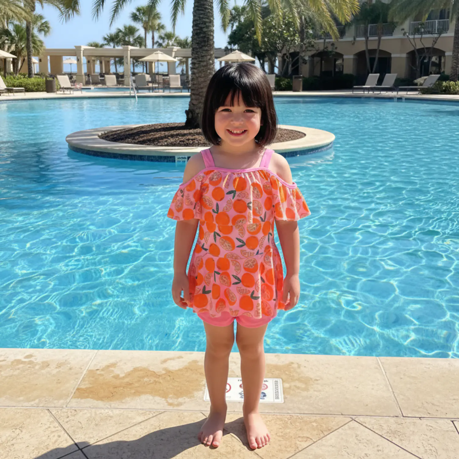 Traje de Baño Niña con Falda y Short Estampado Naranjas 2