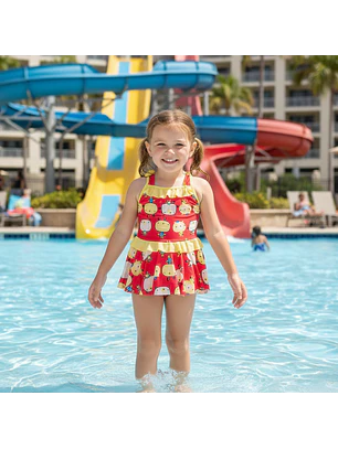 Traje de Baño Niña 1 Pieza con Short Rojo Infantil