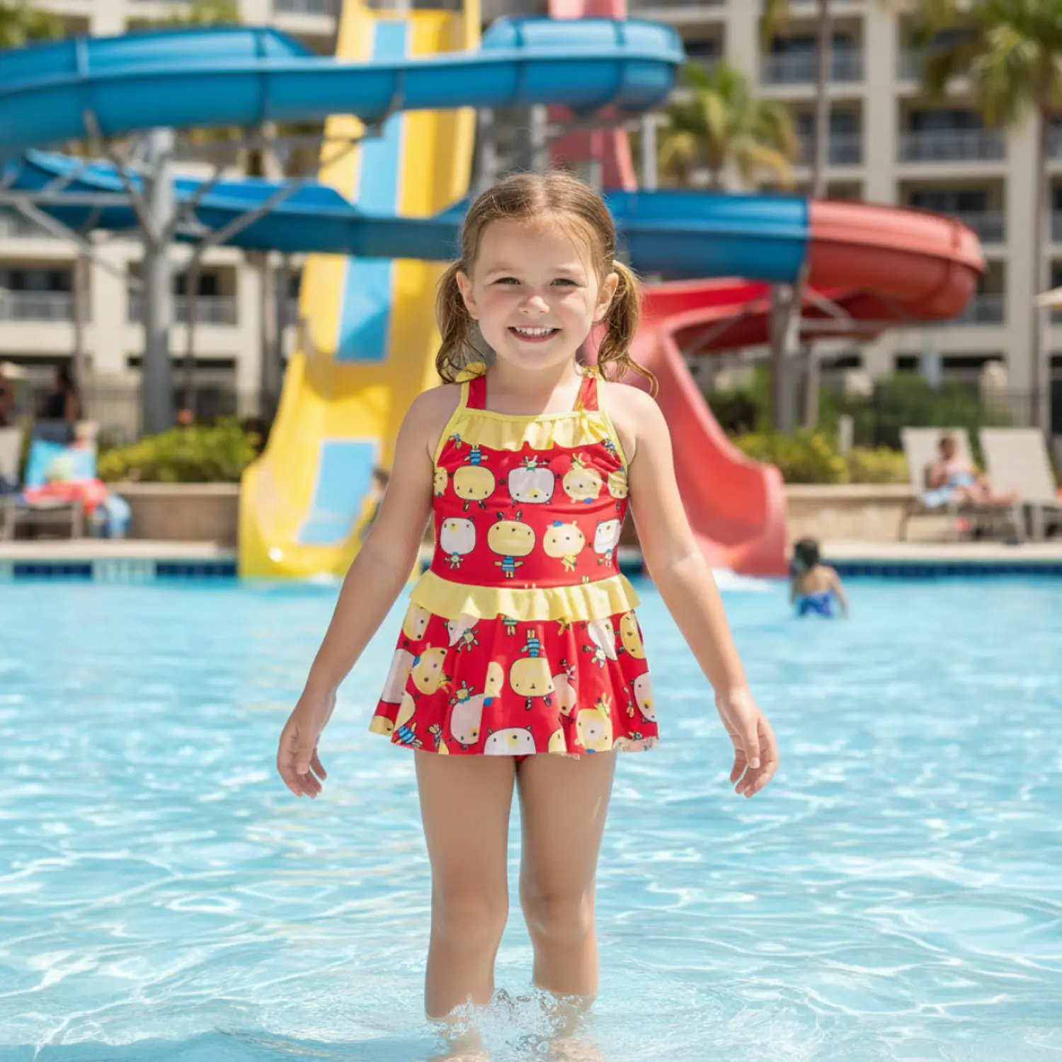 Traje de Baño Niña 1 Pieza con Short Rojo Infantil 1