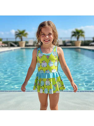 Traje de Baño Niña 1 Pieza con Short y Volantes 