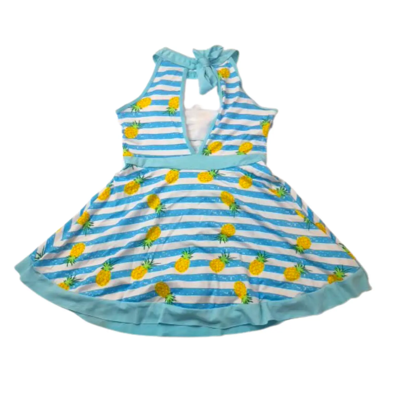 Traje de Baño Vestido para Niña Azul y Piñas con Short  2