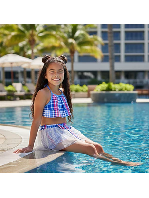 Traje de Baño para Niñas con Short y Falda Cuadros