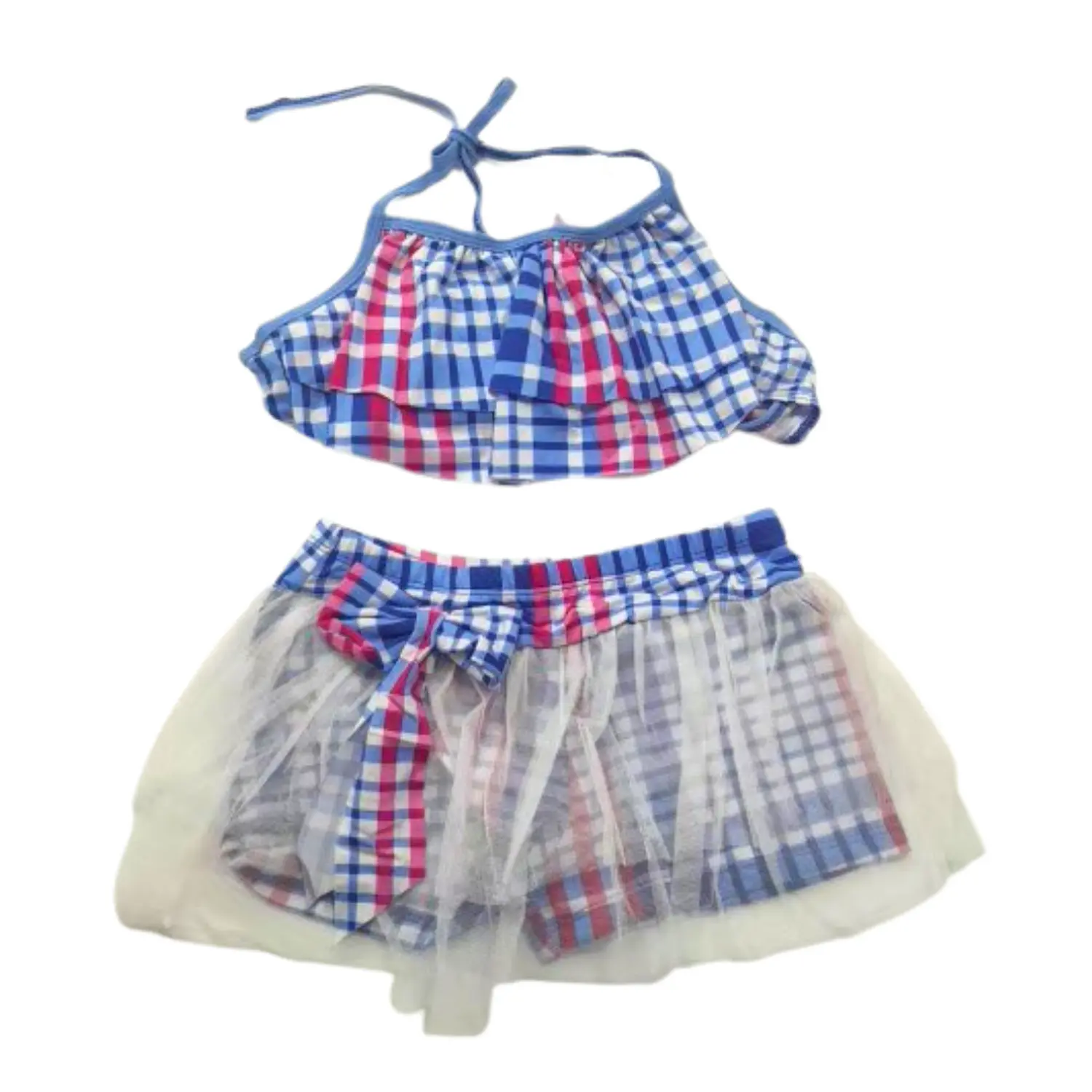 Traje de Baño para Niñas con Short y Falda Cuadros 2