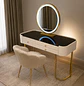 Tocador LED Moderno con Cubierta Negra y Silla de Felpa - Miniatura 1