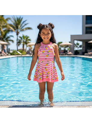 Traje de Baño Vestido para Niñas Rosado con Short