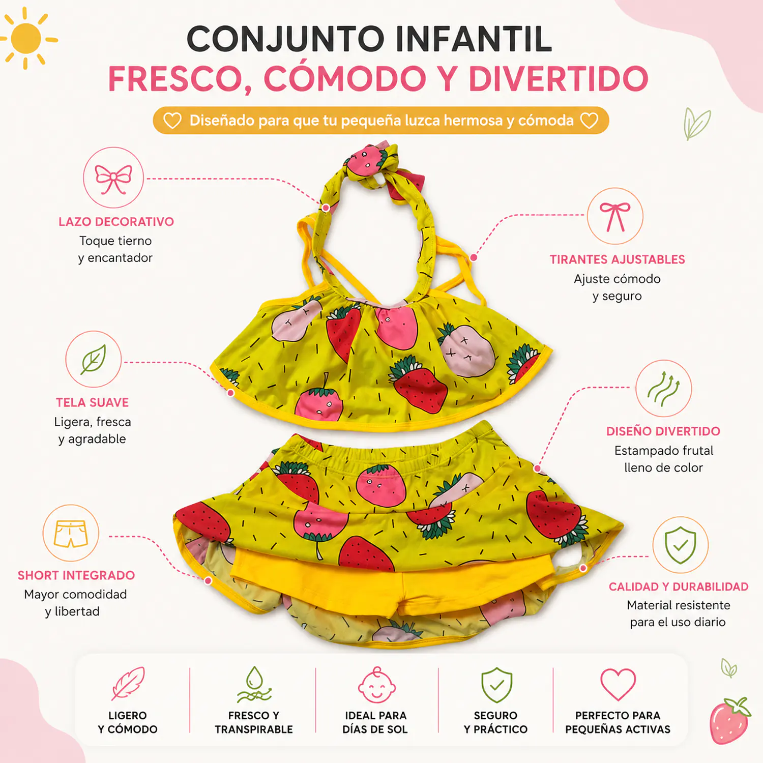 Traje de Baño para Niñas Amarillo con Top y Short 3
