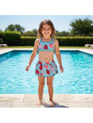 Traje de Baño Niña 2 Piezas Azul con Short y Falda M