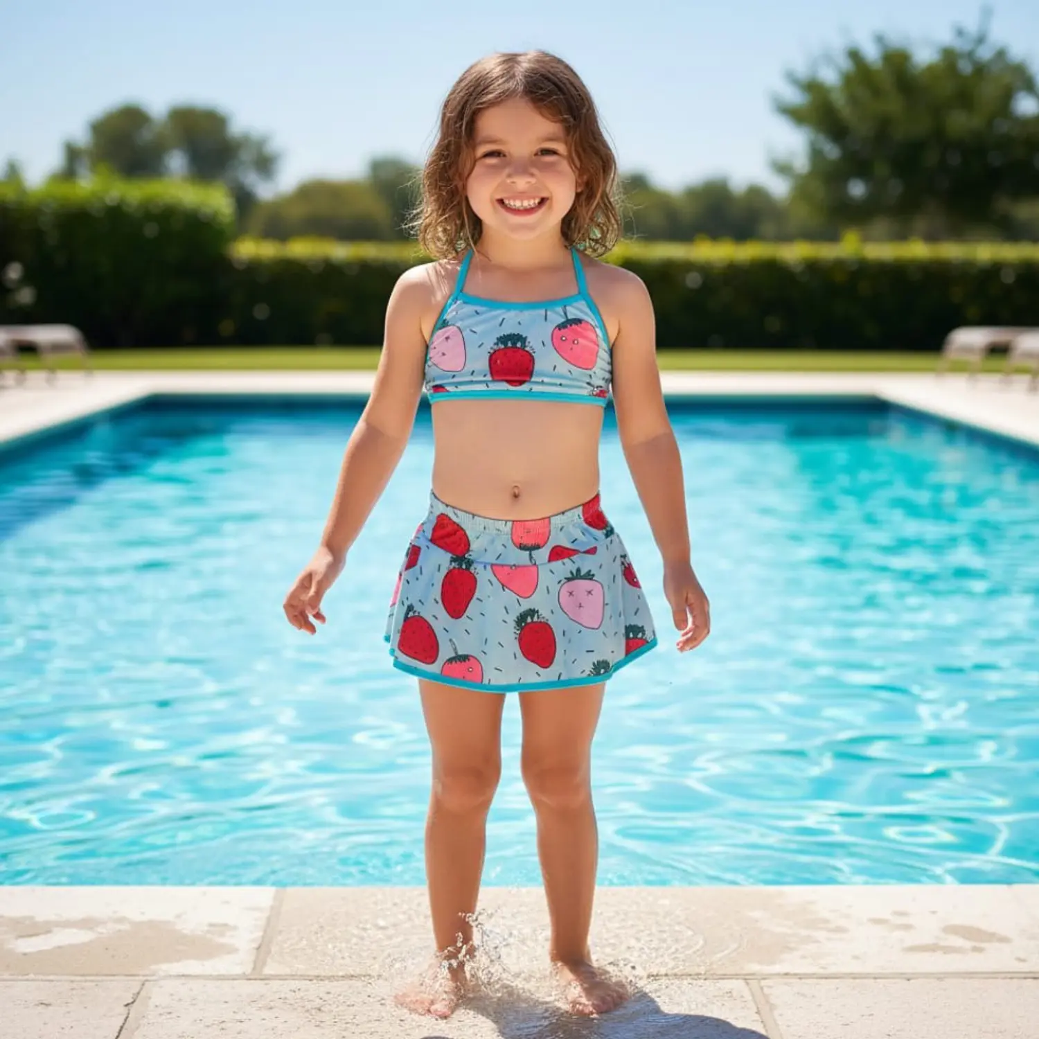 Traje de Baño Niña 2 Piezas Azul con Short y Falda M 1