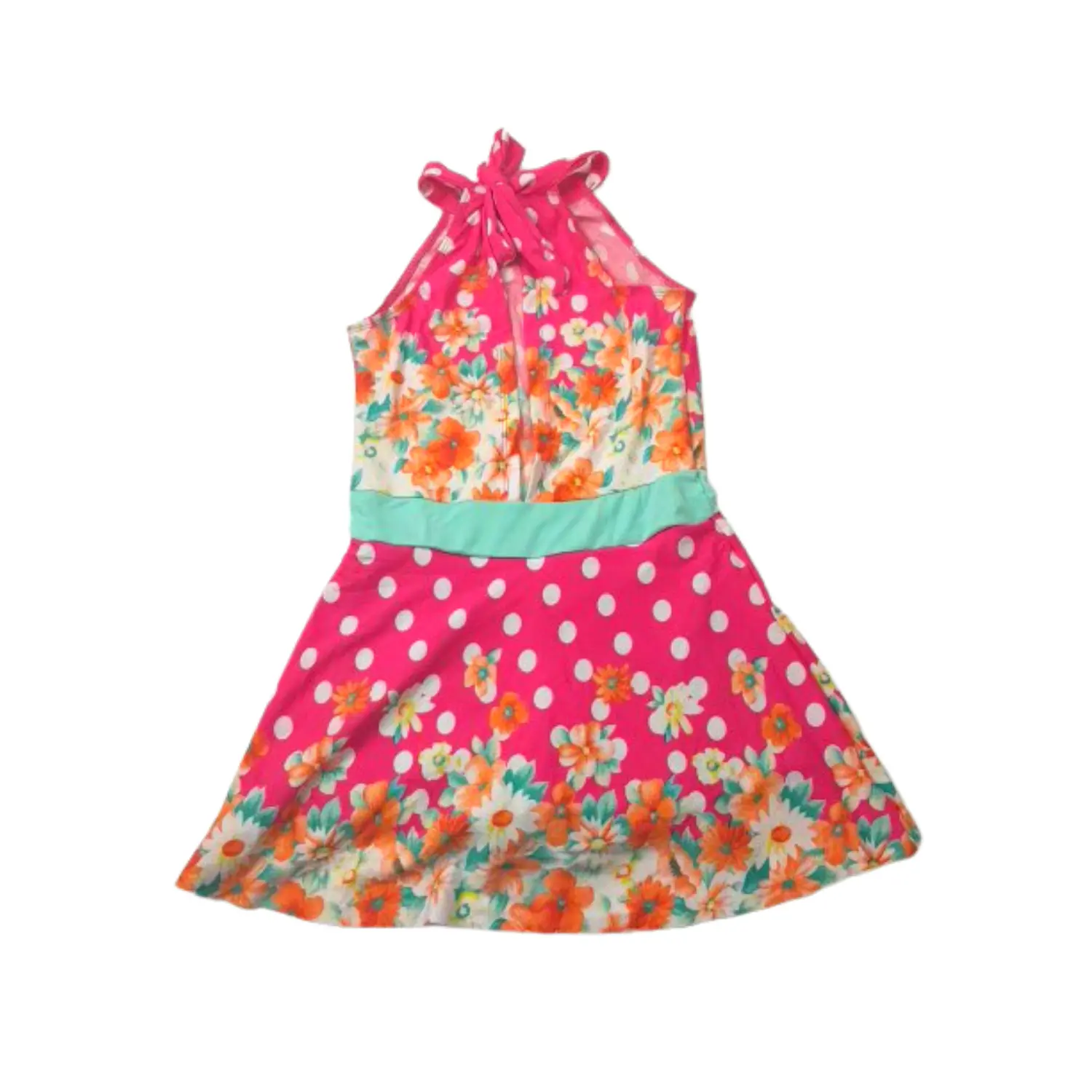 Traje de Baño Infantil Vestido Rosa Floral con Short Talla L 4