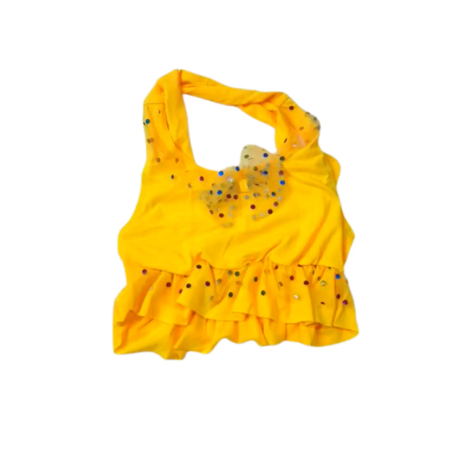 Traje de Baño para Niñas Amarillo con Short y Volantes 4