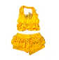 Traje de Baño para Niñas Amarillo con Short y Volantes - Miniatura 3