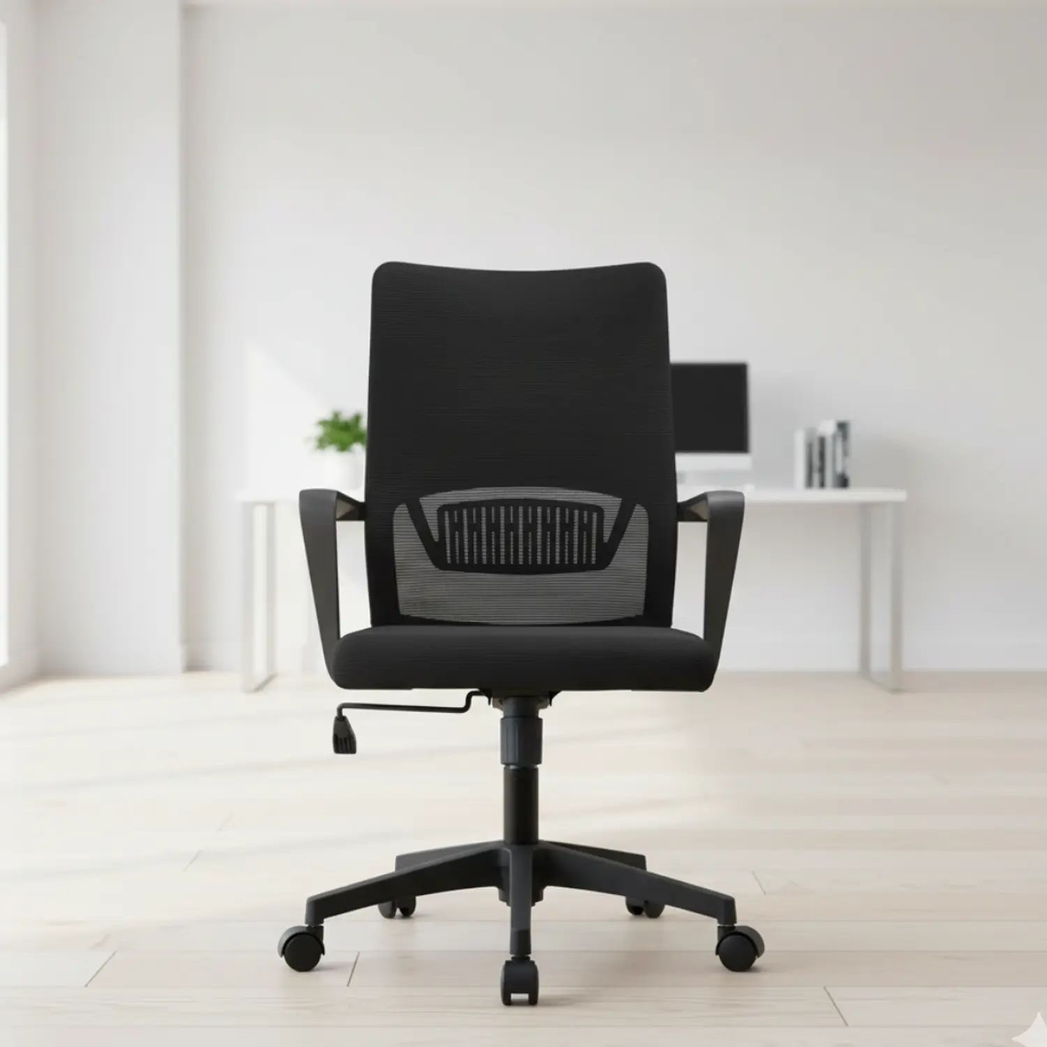 Silla de Oficina y Escritorio Negra de Malla Semi Ergonómico 2