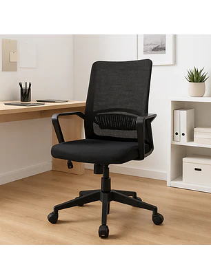 Silla de Oficina y Escritorio Negra de Malla Semi Ergonómico