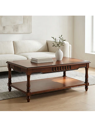 Mesa de Centro Clásica de Madera con Repisa Inferior para Living