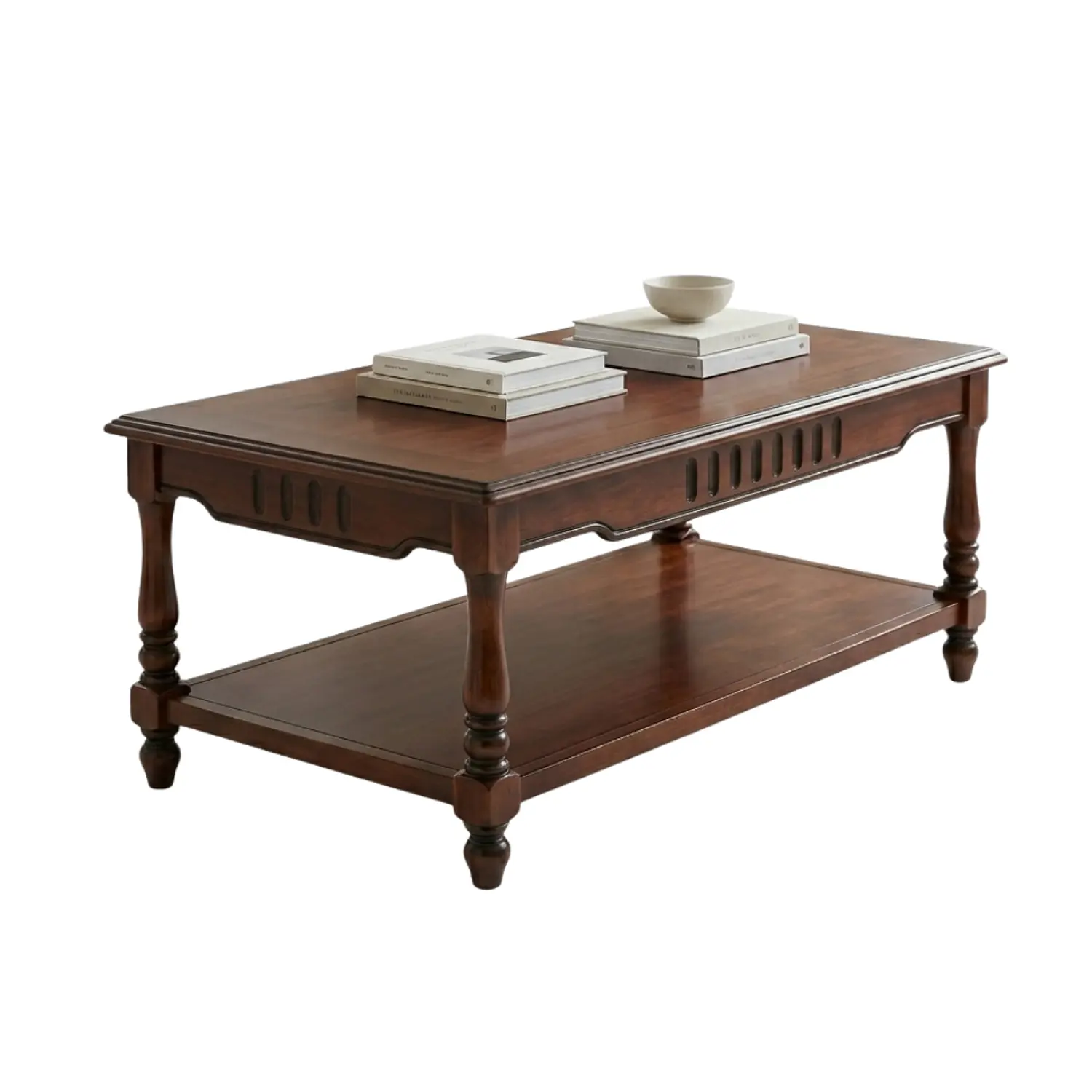 Mesa de Centro Clásica de Madera con Repisa Inferior para Living 3