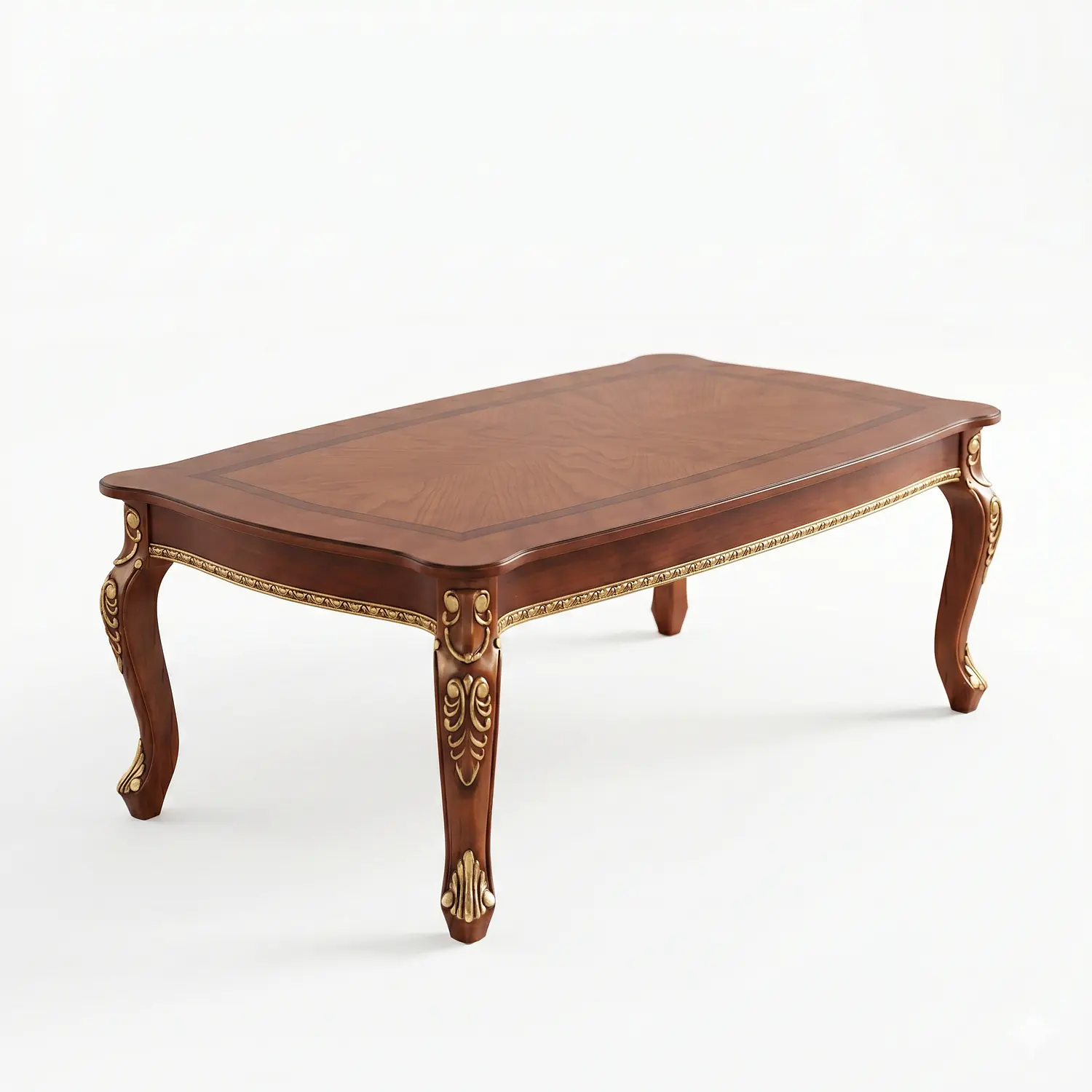 Mesa de Centro Clásica de Madera con Detalles Dorados para Living 5