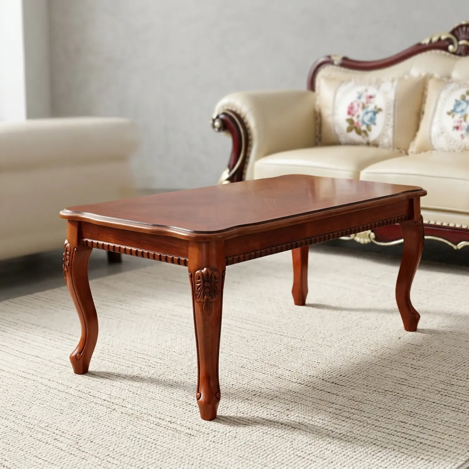 Mesa de Centro Clásica de Madera Tallada para Living y Sala de Estar 1