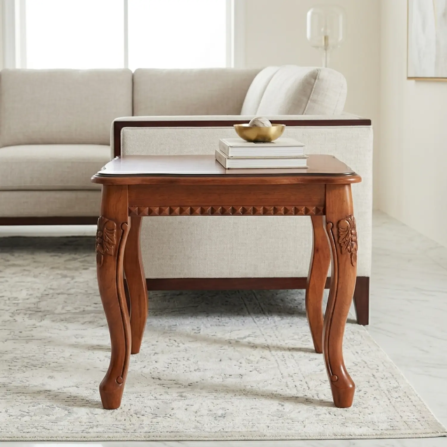 Mesa de Centro Cuadrada Clásica de Madera Tallada para Living y Sala 3