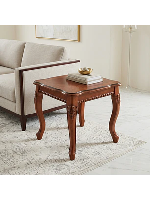 Mesa de Centro Cuadrada Clásica de Madera Tallada para Living y Sala