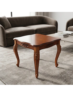 Mesa de Centro Cuadrada Clásica de Madera Tallada para Living y Sala