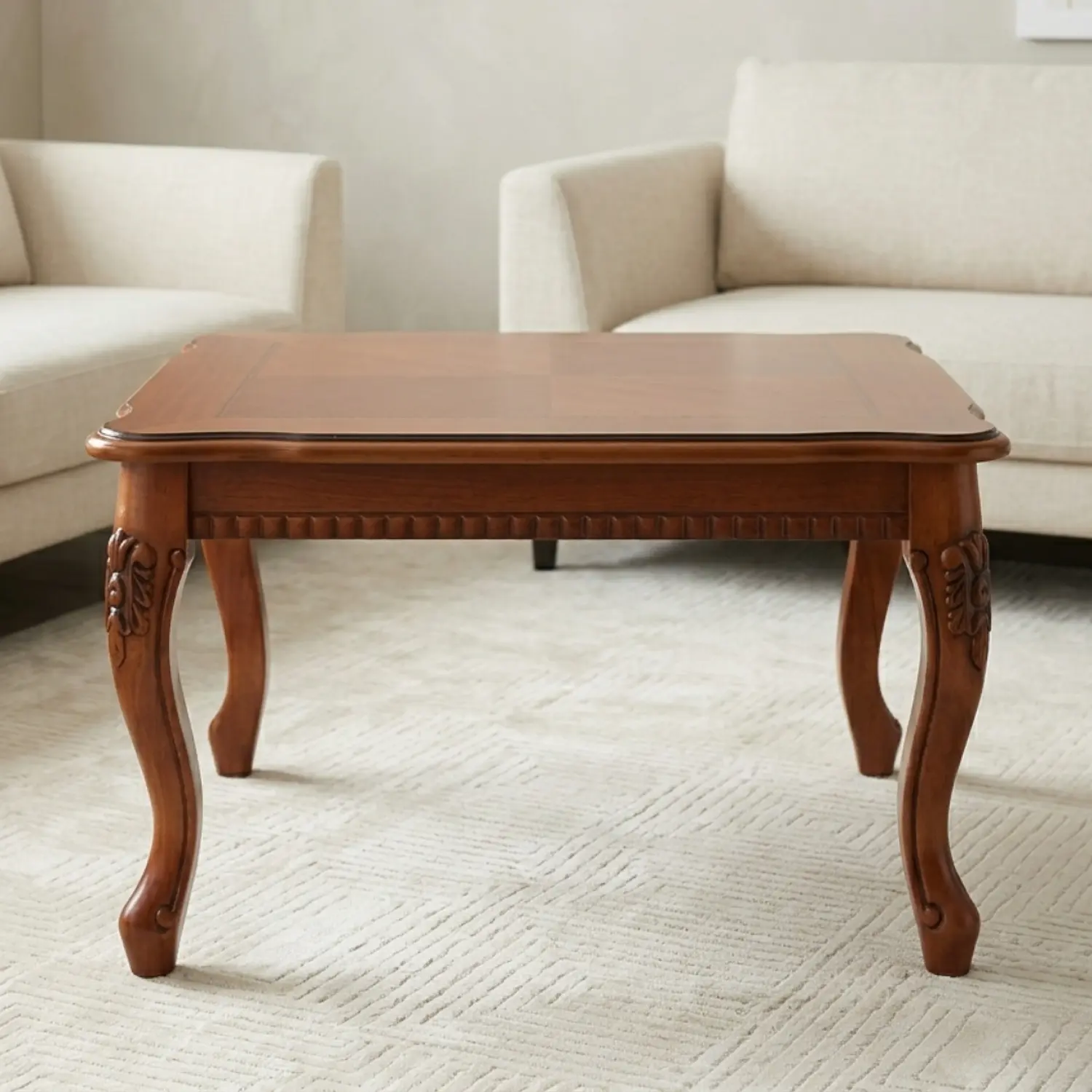 Mesa de Centro Cuadrada Clásica de Madera Tallada para Living y Sala 3