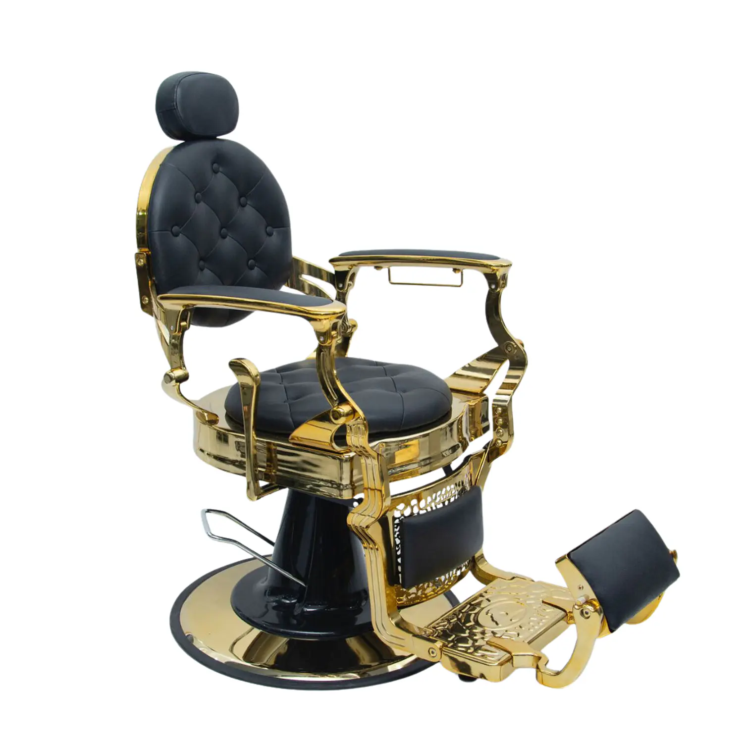 Sillón Barbero Gold Negro Reclinable en Eco Cuero para Barbería Premium 3
