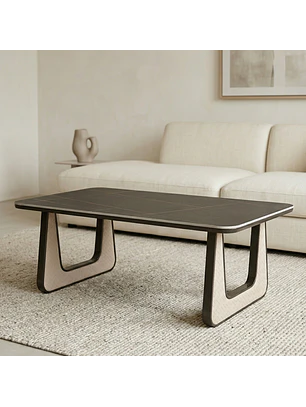Mesa de Centro Moderna Piedra Sintetizada y Base Metálica