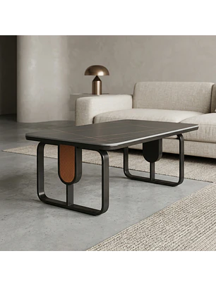 Mesa de Centro Moderna Piedra Sinterizada y Base Metálica