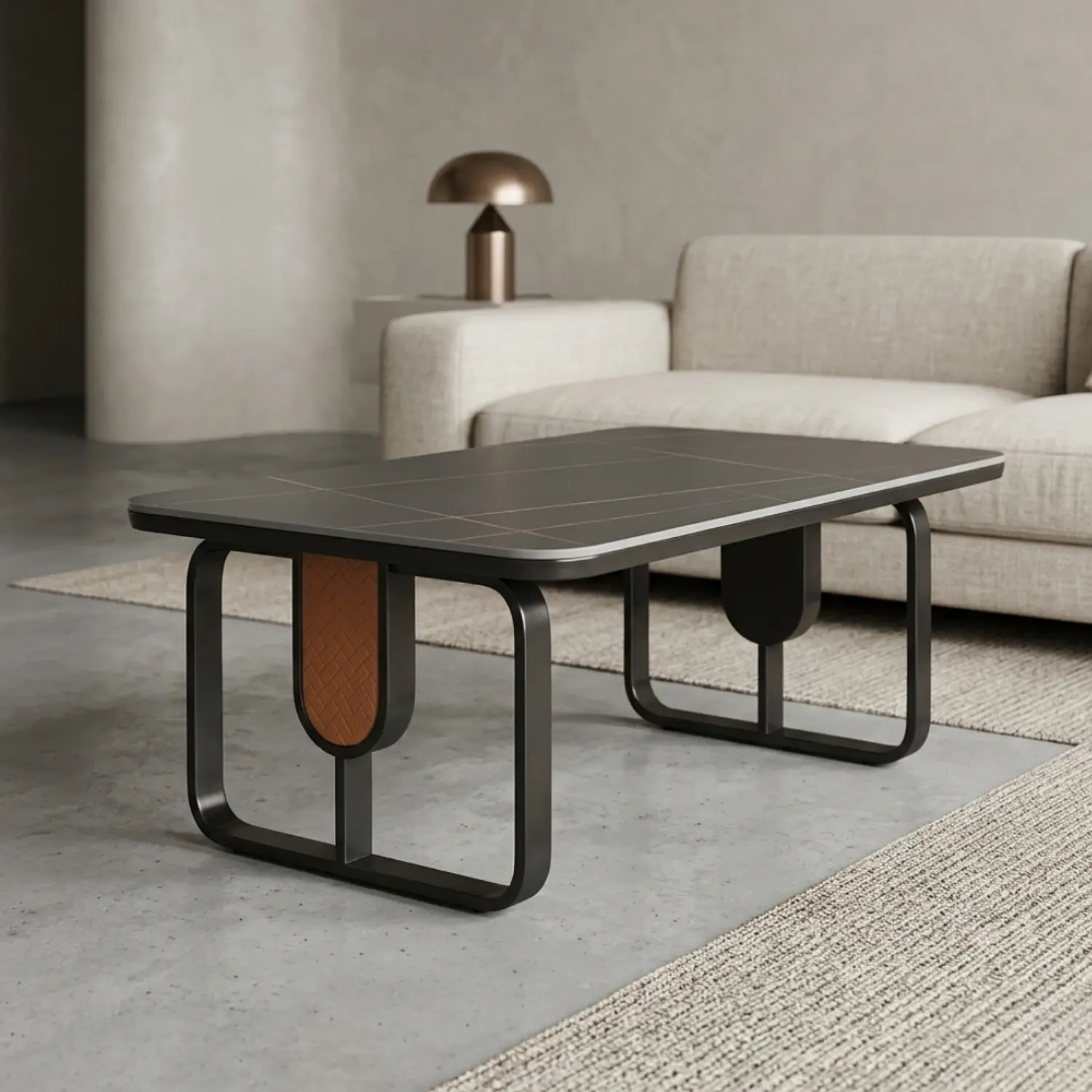 Mesa de Centro Moderna Piedra Sinterizada y Base Metálica 1