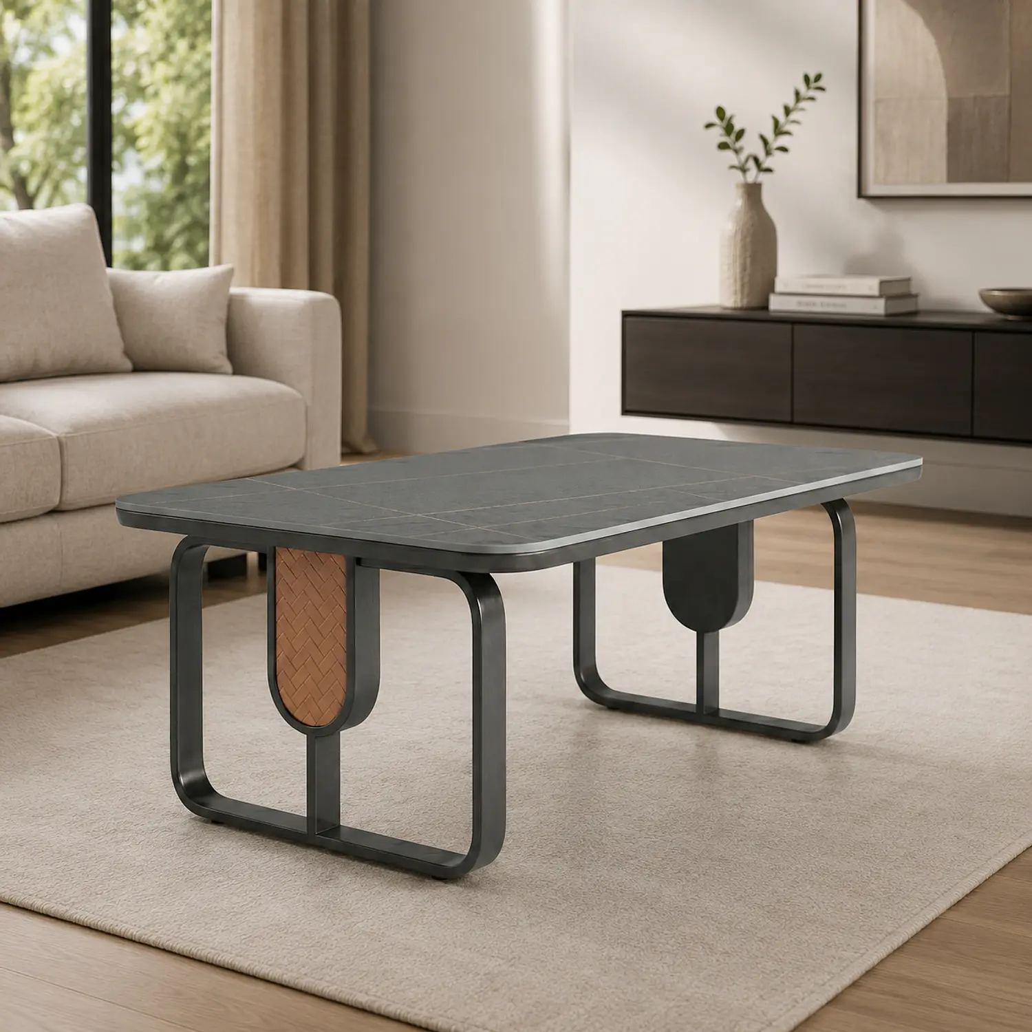 Mesa de Centro Moderna Piedra Sinterizada y Base Metálica 3