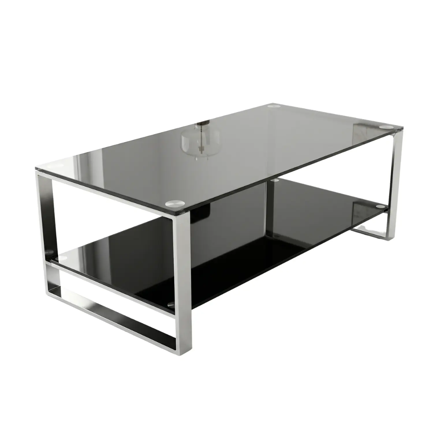 Mesa de Centro Moderna 2 Niveles Vidrio y Base Metálica 3