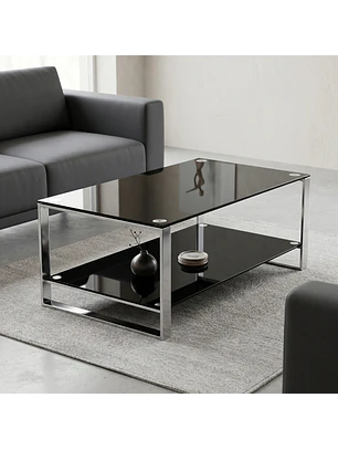 Mesa de Centro Moderna 2 Niveles Vidrio y Base Metálica