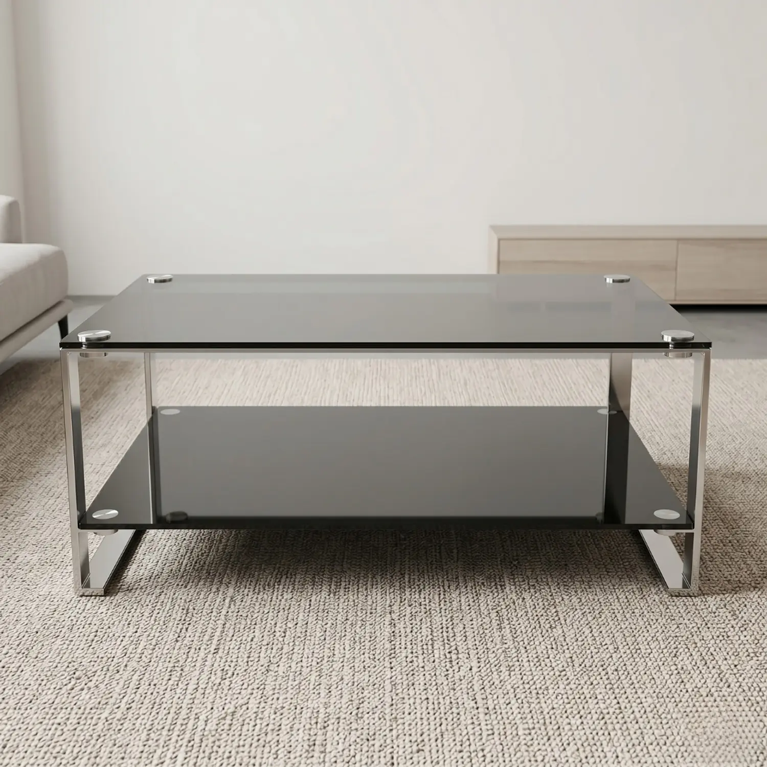 Mesa de Centro Moderna 2 Niveles Vidrio y Base Metálica 4