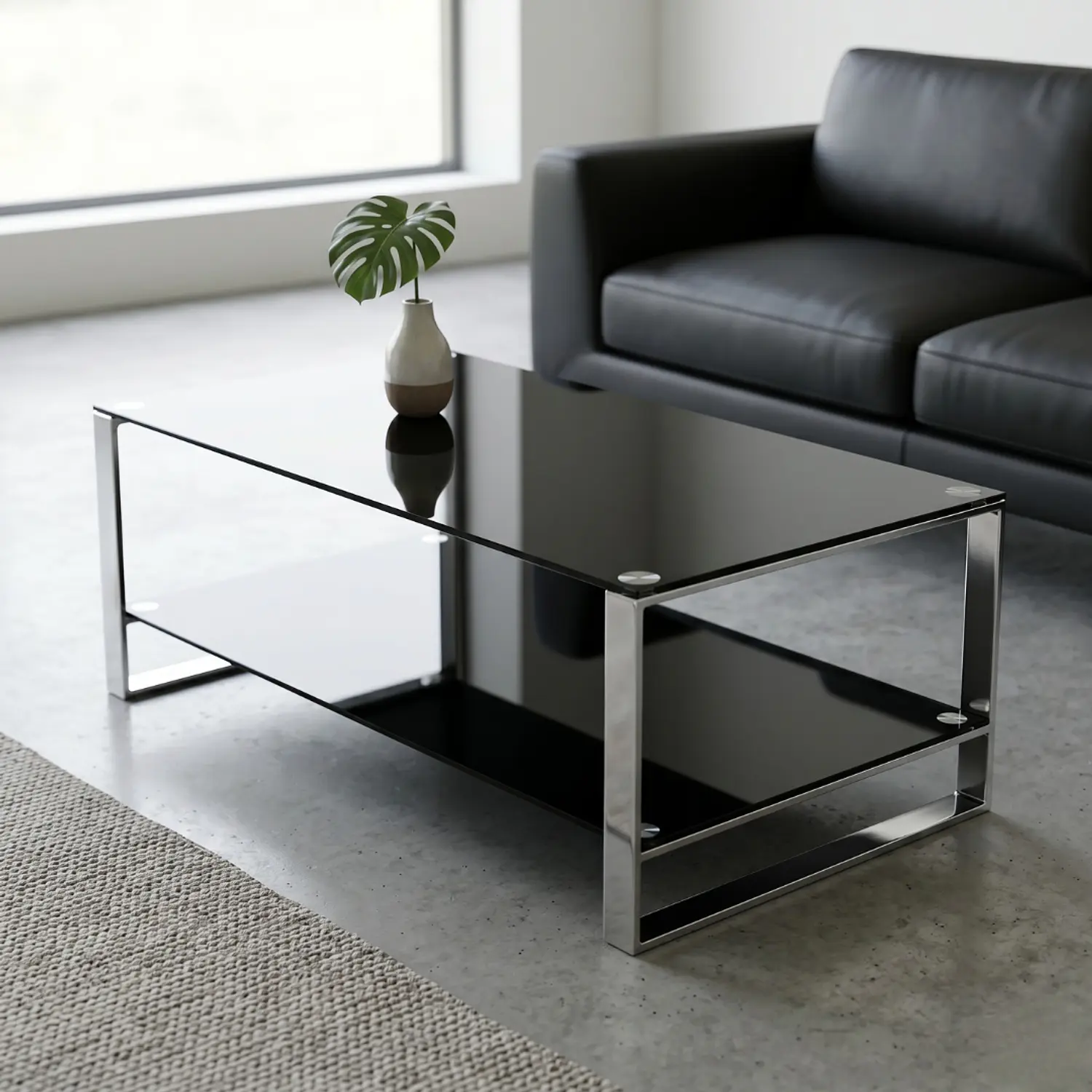 Mesa de Centro Moderna 2 Niveles Vidrio y Base Metálica 5