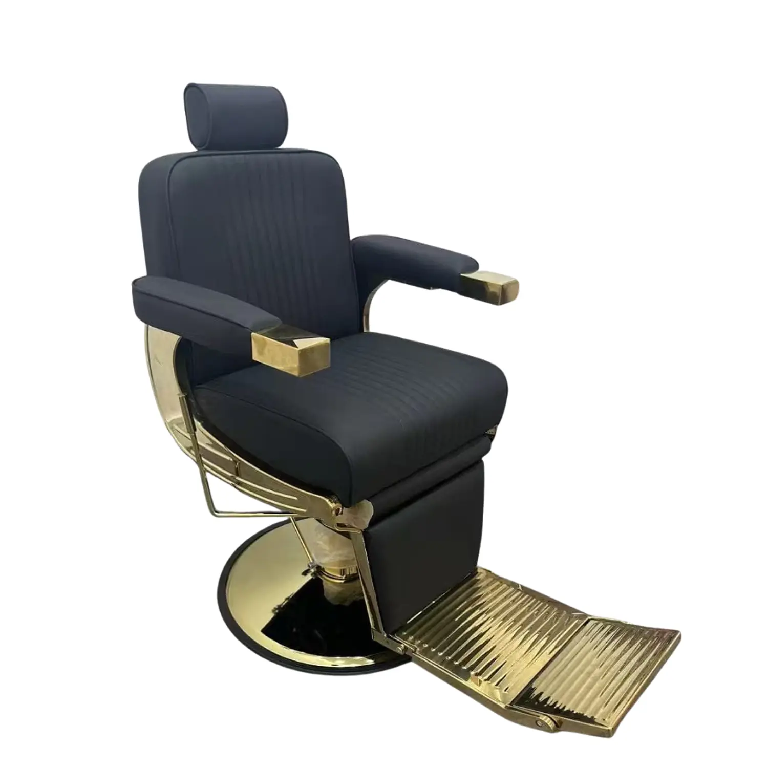 Sillón de Barbería Profesional Negro y Dorado Hidráulico con Reposapiés Imperial Gold Pro 6