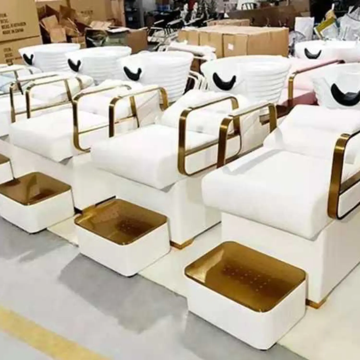 Sillón Lavapelo Profesional Blanco y Dorado para Peluquería 5