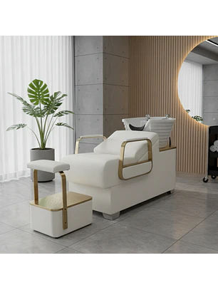 Sillón Lavapelo Profesional Blanco y Dorado para Peluquería