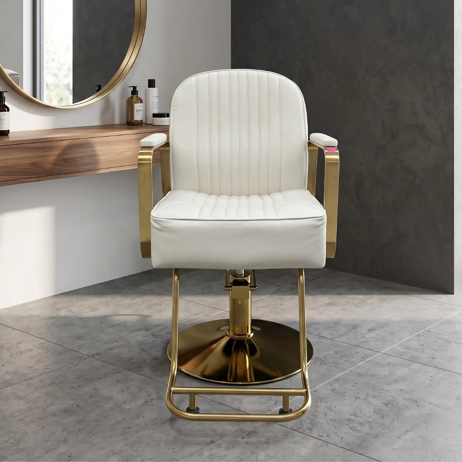 Sillón de Peluquería en Eco Cuero con Apoya Pies Dorado 6