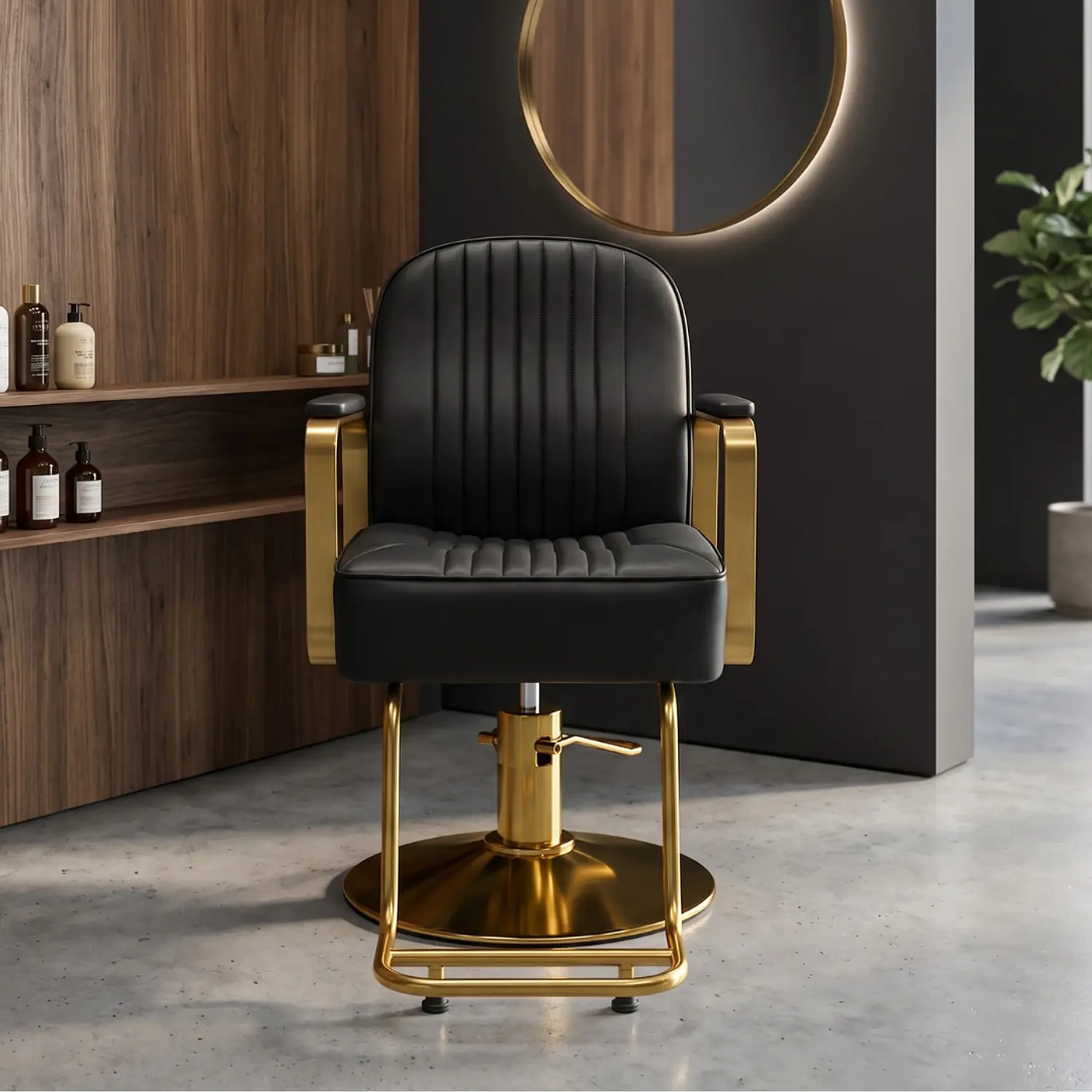 Sillón de Peluquería en Eco Cuero con Apoya Pies Dorado 10