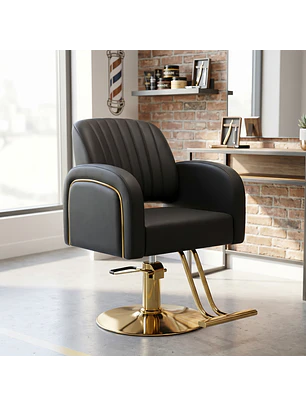 Sillón de Barbería Profesional Hidráulico Negro con Base Dorada